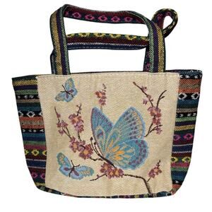 Boho Butterfly Tapestry Handbag Floral Woven Tote Bag Multicolor Cottagecore